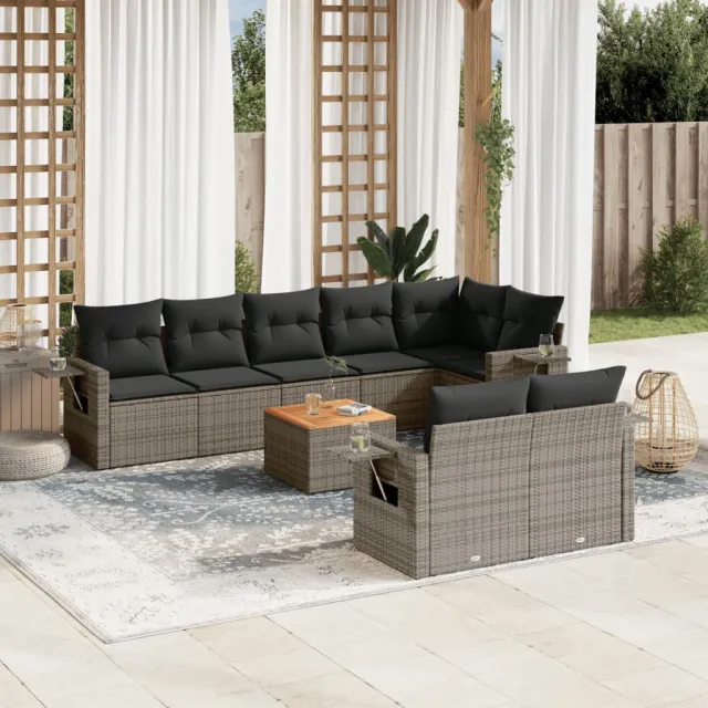 vidaXL 9-delige Loungeset met kussens poly rattan grijs, foto 2