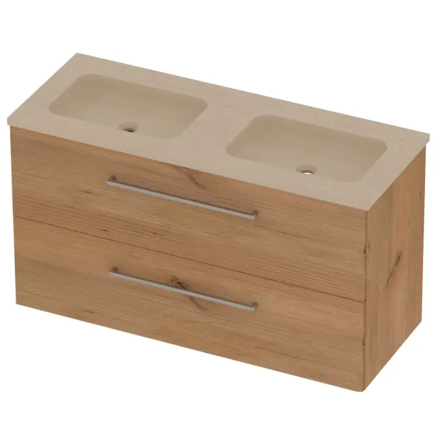 Basic-Line Rocky 46 Badmeubelset Hardsteen 120x46x62 cm R46SSDWO120D0 Whisky Oak Sand Stone Beige