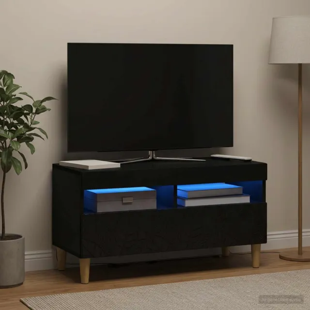 vidaXL LED tv-meubel Zwart Bewerkt hout