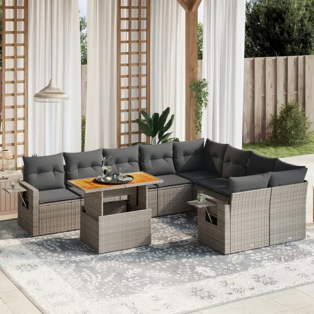 vidaXL 10-delige Loungeset met kussens poly rattan grijs, foto 2