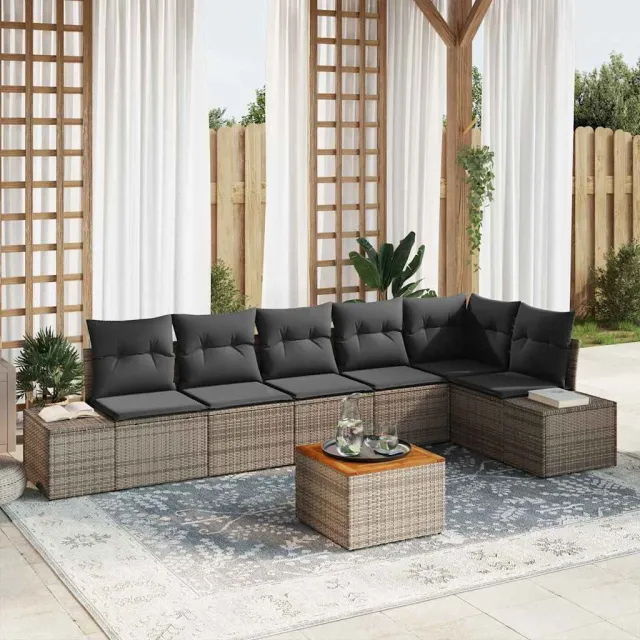 vidaXL Tuinbankenset 7 st Grijs poly rattan, foto 2