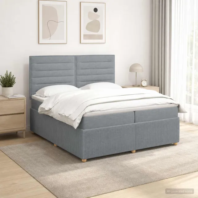 vidaXL LED Boxspring Bed met Matras Lichtgrijs 200 x 200 cm Stof