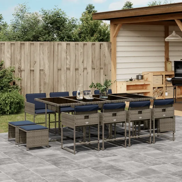 vidaXL 13-delige tuinset met kussens, grijs polyrotan