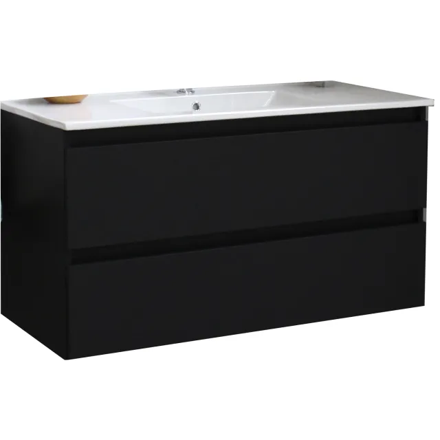Boss & Wessing Badkamermeubel BWS Pepper Wastafel Porselein Met Kraangat 100x55x46 cm Mat Zwart