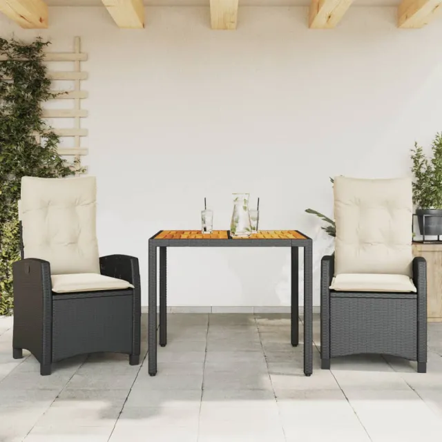 vidaXL 3-delige Tuinset met kussens poly rattan zwart, foto 2