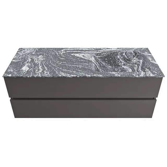 Mondiaz VICA-DLUX 130cm badmeubel onderkast Dark grey 2 lades. Inbouw wastafel CLOUD rechts 1 kraangat, kleur Lava.