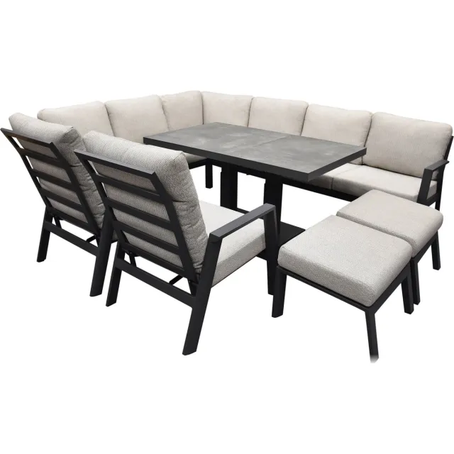 AVH-Collectie Barolo hoek dining loungeset 8 delig aluminium verstelbare tafel antraciet