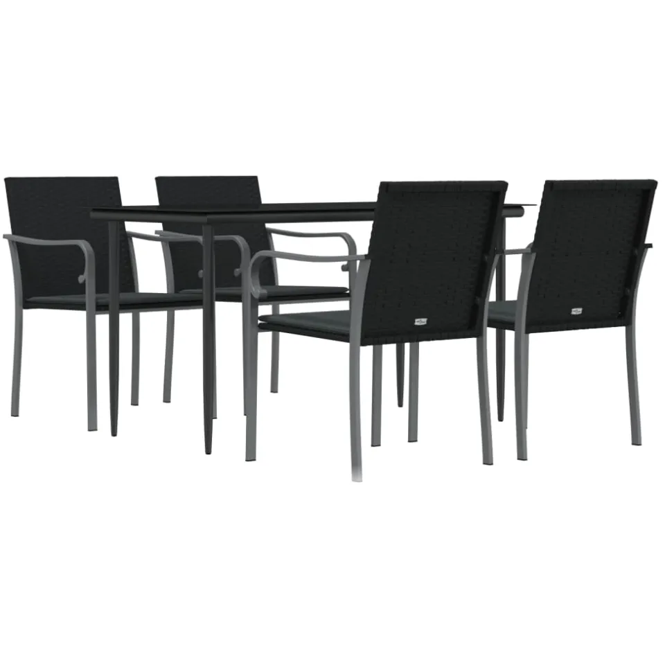 vidaXL 5-delige Tuinset met kussens poly rattan en staal Zwart