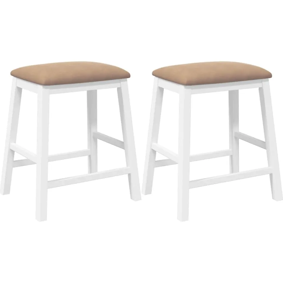 vidaXL Barstoelen met kussens 2 st massief hout rubber wit Bruin