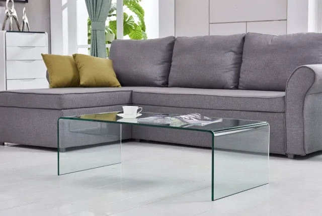 FloraGrace Salontafel - Transparant Gehard Glas - Moderne Gebogen Rechthoekige Vorm Voor Woonkamer En Horeca - 100x50x35 Cm - Helder