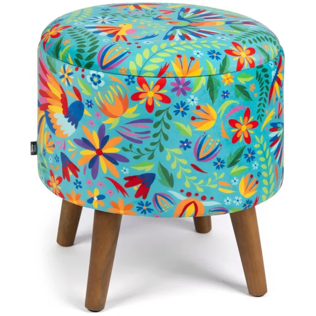 Excelsa Opbergpoef Excelsa Mexican Flowers 38x38x45 cm Hout En Polyester Veelkleurig