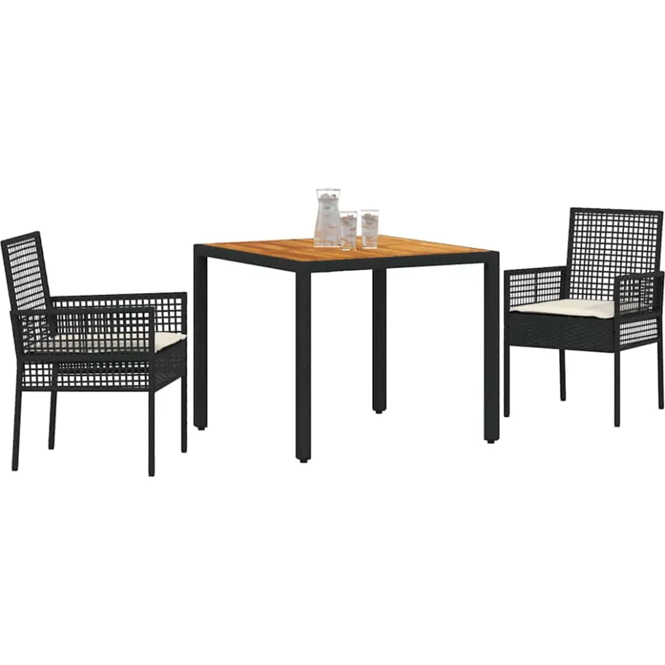 vidaXL Tuin eettafelset 3 st Zwart poly rattan
