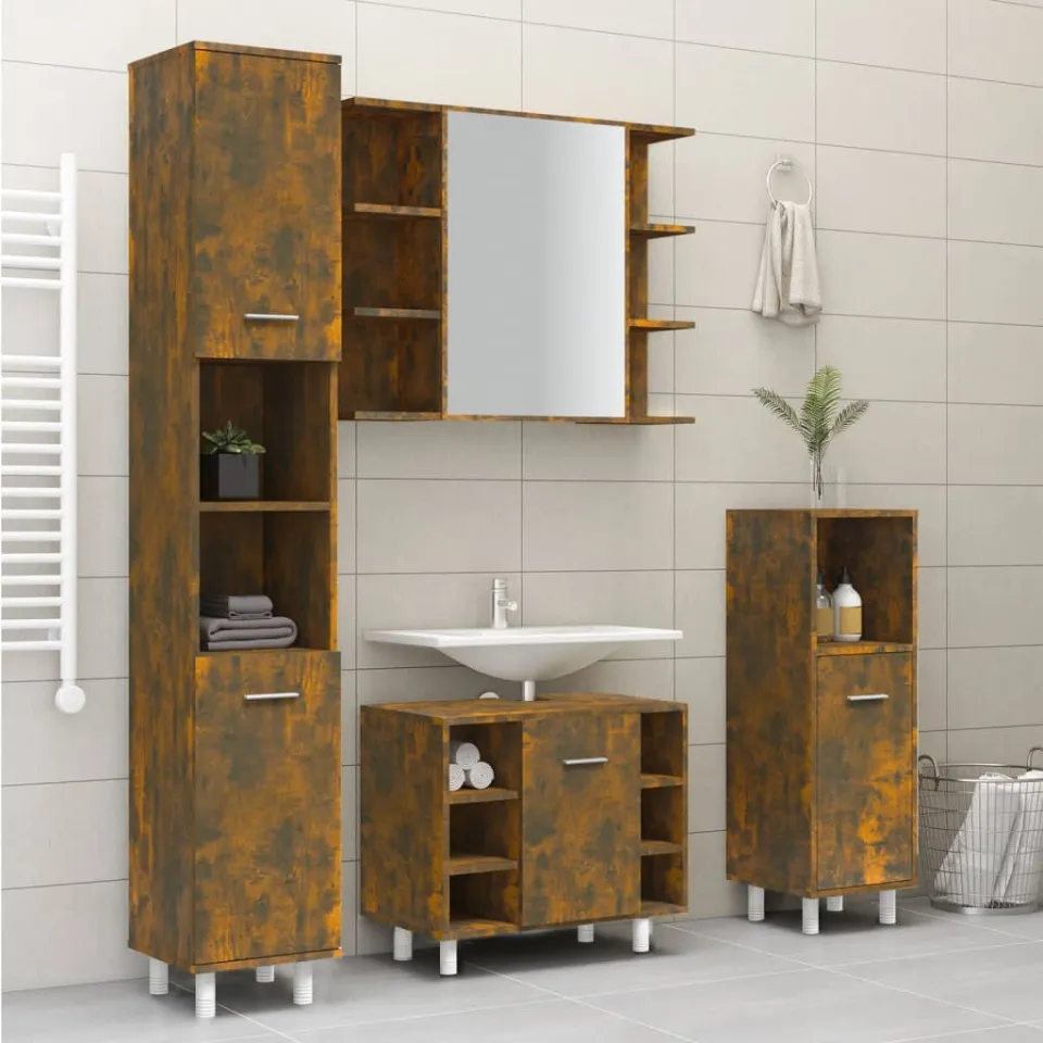 vidaXL Badkamerkast 30x30x179 cm bewerkt hout gerookt eikenkleurig, foto 2
