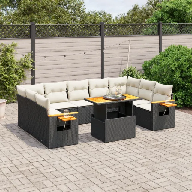 vidaXL 10-delige Loungeset met kussens poly rattan zwart, foto 2