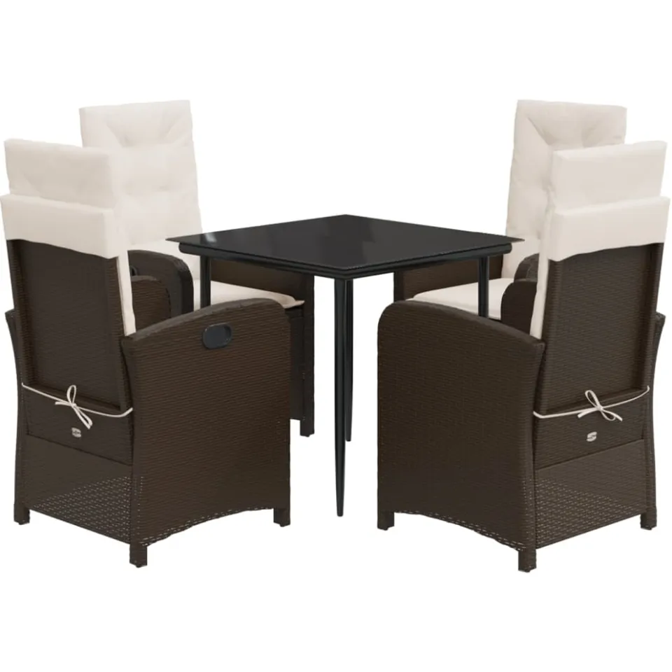 vidaXL 5-delige Tuinset met kussens poly rattan bruin