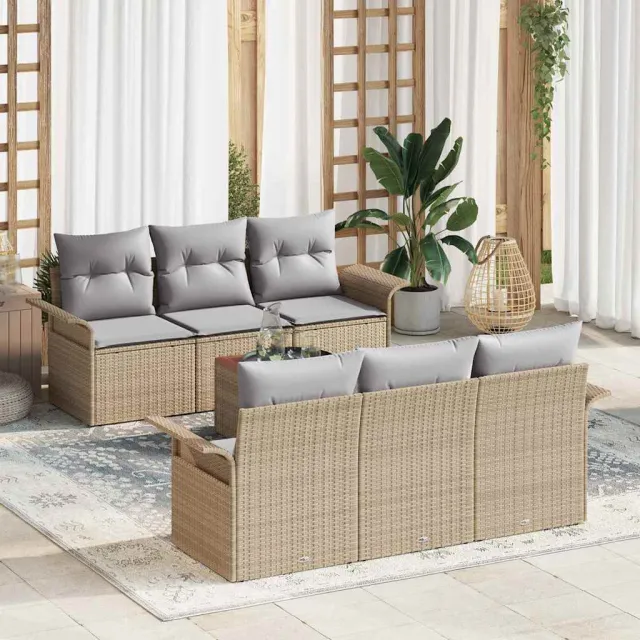vidaXL Tuinbankenset 7 st Beige poly rattan, foto 2