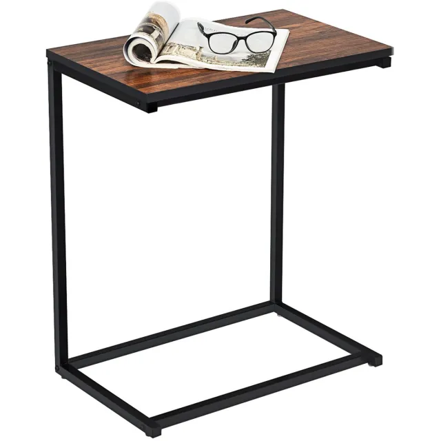 Costway Bijzettafel bij de bank, C-vormige laptoptafel, boven het bed tafel, notitieboek tafel naast het bed of een bank, draagbare werkstation (Klassiek bruin)