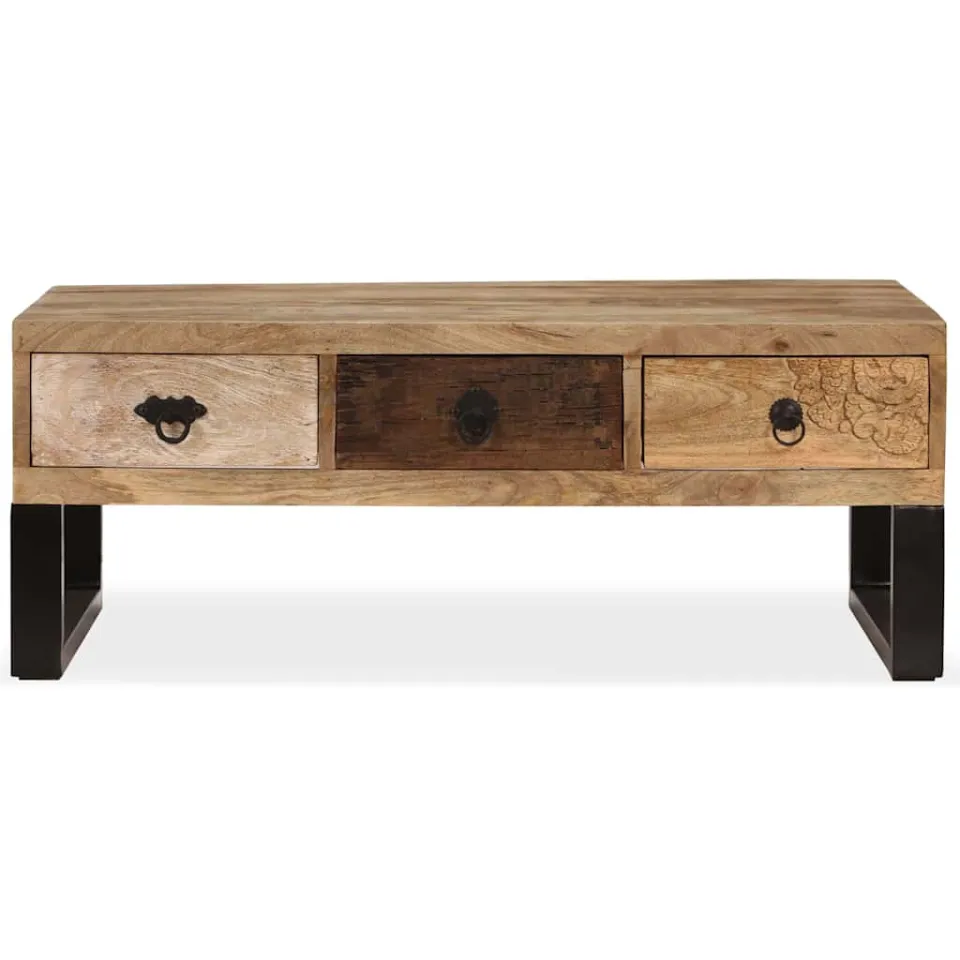 vidaXL Salontafel met 3 lades 90x50x35 cm massief mangohout bruin, foto 3
