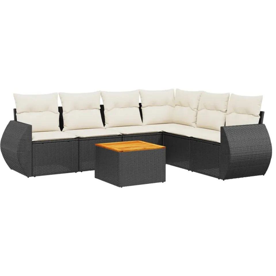 vidaXL 7-delige Loungeset met kussens poly rattan zwart, foto 3