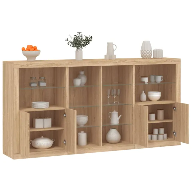 vidaXL Dressoir met LED-verlichting 202x37x100 cm sonoma eikenkleurig Bruin