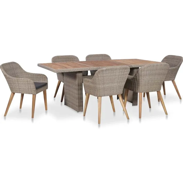 vidaXL 7-delige Tuinset met kussens poly rattan zwart, foto 2