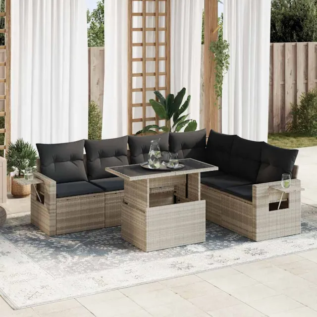 vidaXL 7-delige Loungeset met kussens poly rattan lichtgrijs grijs, foto 2