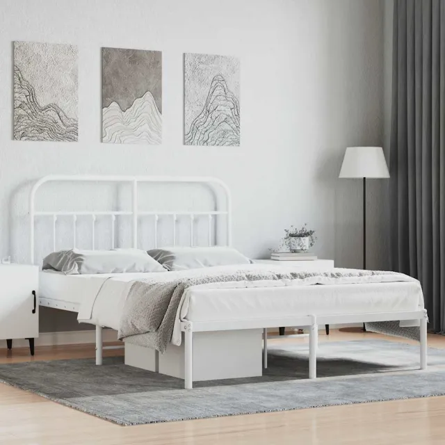 vidaXL Bedframe met hoofdbord metaal wit 135x190 cm