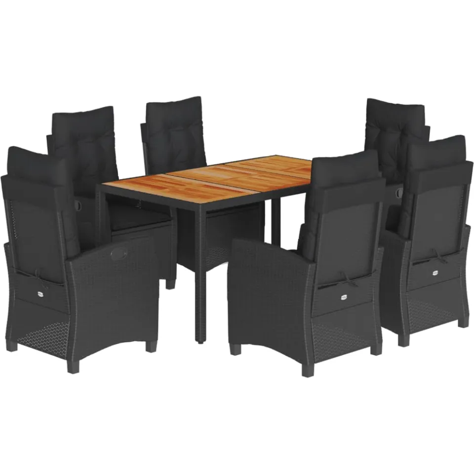 vidaXL 7-delige Tuinset met kussens poly rattan zwart, foto 3