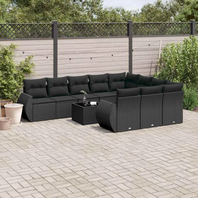 vidaXL 11-delige Loungeset met kussens poly rattan zwart, foto 2