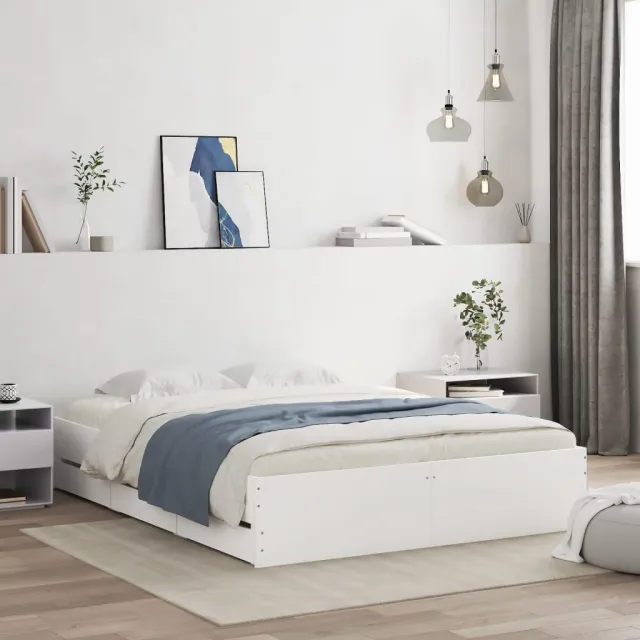vidaXL Bedframe met lades bewerkt hout wit 150x200 cm