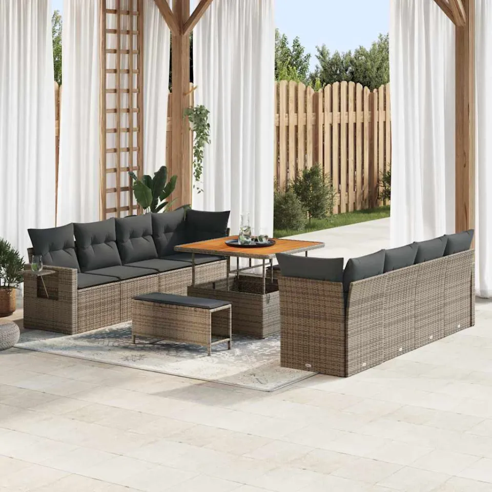 vidaXL Tuin Sofa Set 11 st Grijs Poly riet, foto 3