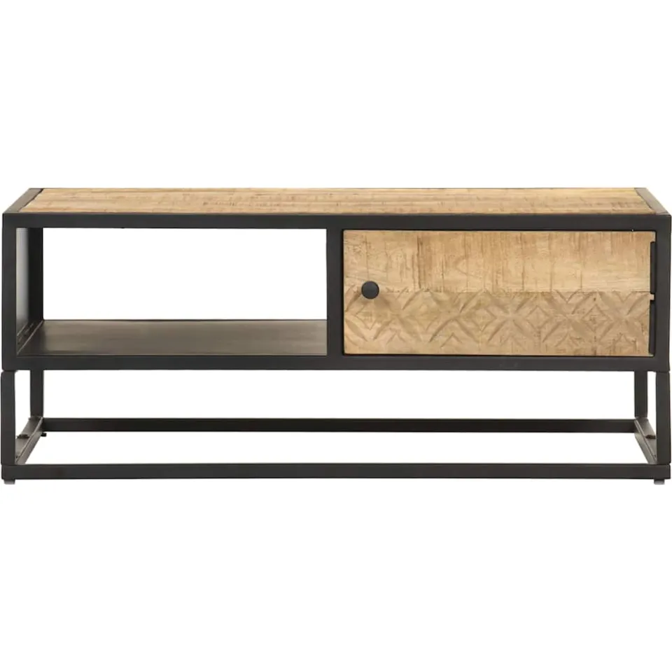vidaXL Salontafel met bewerkte deur 90x55x36 cm ruw mangohout bruin, foto 2