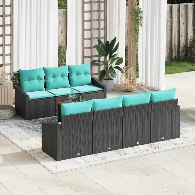 vidaXL Tuinbankenset 8 st Zwart poly rattan, foto 2