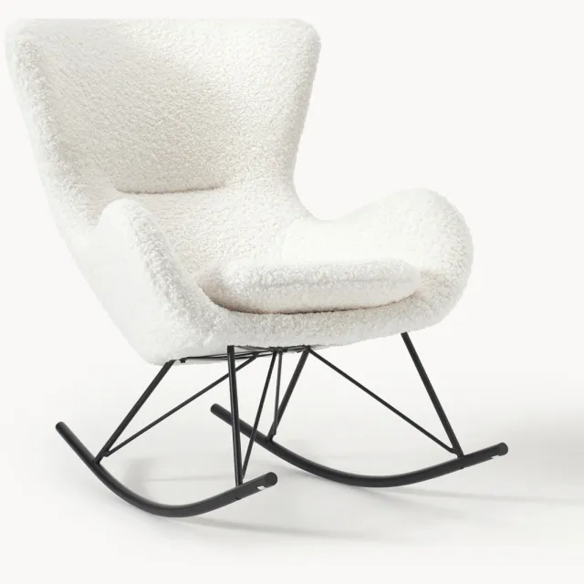 Westwing Collection Teddy schommelstoel Wing met metalen poten Wit, Zwart