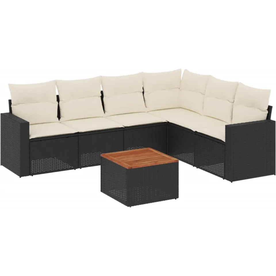vidaXL 7-delige Loungeset met kussens poly rattan zwart