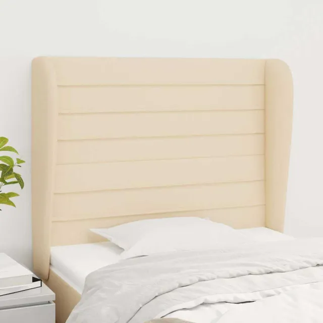 vidaXL Hoofdbord met randen 103x23x118/128 cm stof crèmekleurig