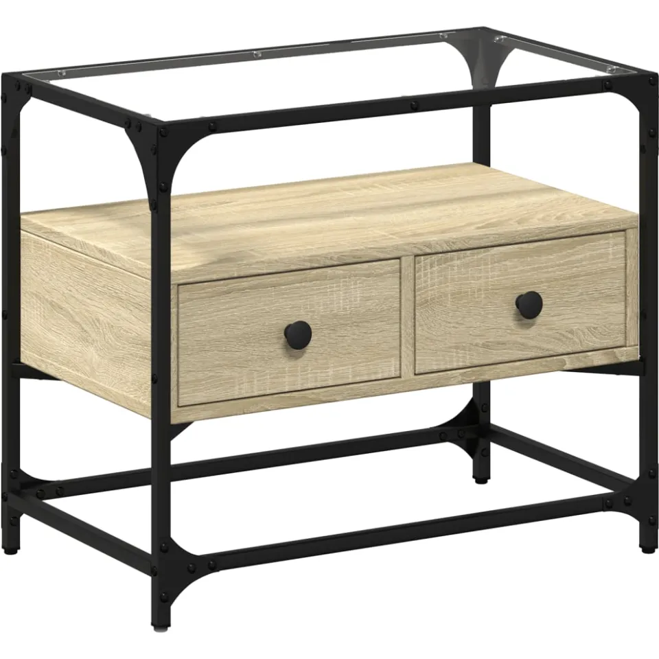 vidaXL Tv-meubel met glazen blad 60x35x51 cm bewerkt hout sonoma eiken, foto 3