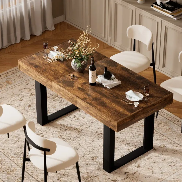 MODENUIT Eettafel - Uitschuifbaar - Keuken En Woonkamer - Spaanplaat - Zwart En Rustiek Bruin - 120-160 Cm