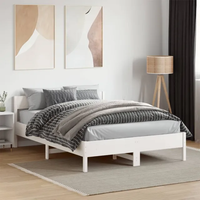 vidaXL Bedframe zonder matras massief grenenhout wit 135x190 cm