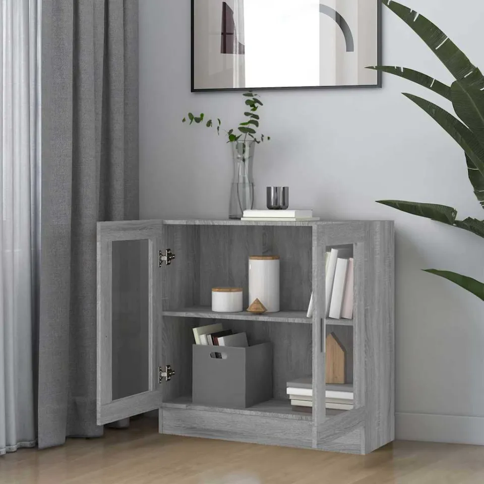 vidaXL Vitrinekast 82,5x30,5x80 cm bewerkt hout grijs sonoma eiken, foto 4