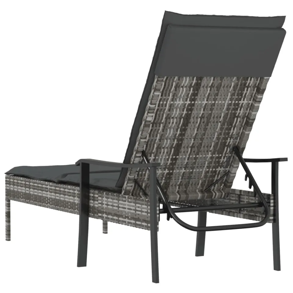 vidaXL Ligbed met kussen poly rattan grijs, foto 4