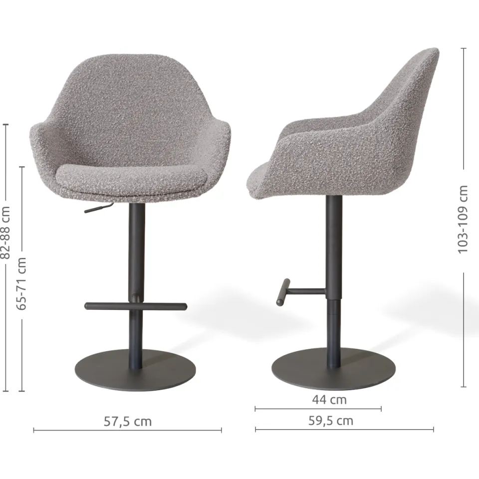Nolon Niva-Mae draaibare tulp barkruk bouclé taupe - verstelbaar - mat zwart onderstel, foto 2