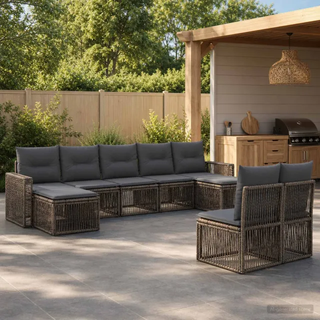 vidaXL Tuinbankenset 9 st 9-zits Grijs en Donkergrijs poly rattan