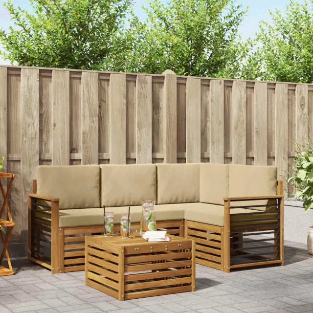 vidaXL Buiten bankenset 5 st 4-zits Natuurlijk en Beige