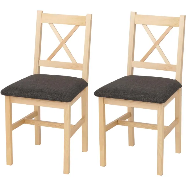 Set van 2 eetkamerstoelen MCW-F77, leunstoel keukenstoel stoel, massief hout stof landhuis ~ naturel, bekleding zwart