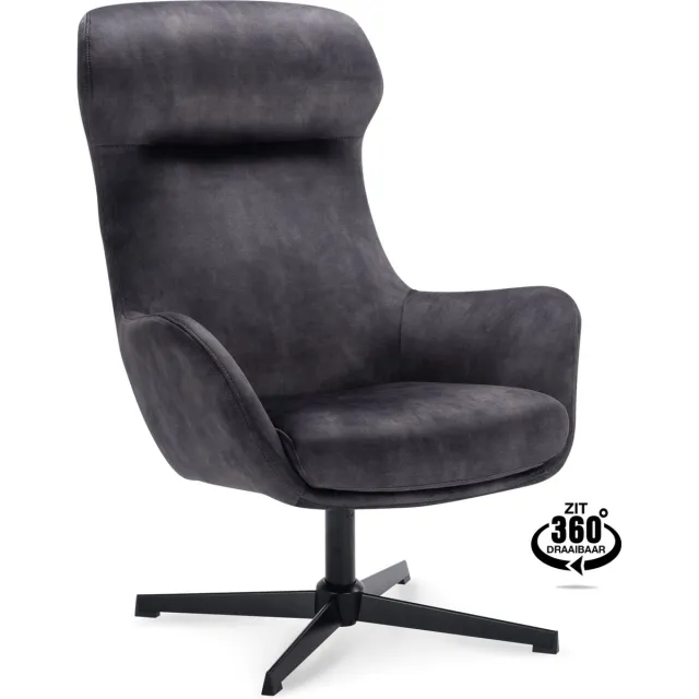 Icon Living Fauteuil Venna - Velours Adore Anthracite - Draaivoet Zwart Grijs