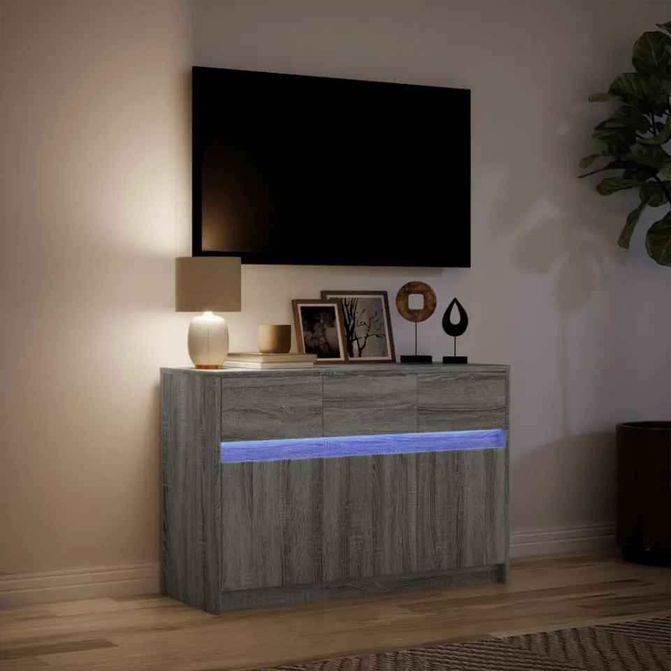 vidaXL Tv-meubel met LED 91x34x61 cm bewerkt hout grijs sonoma eiken, foto 4