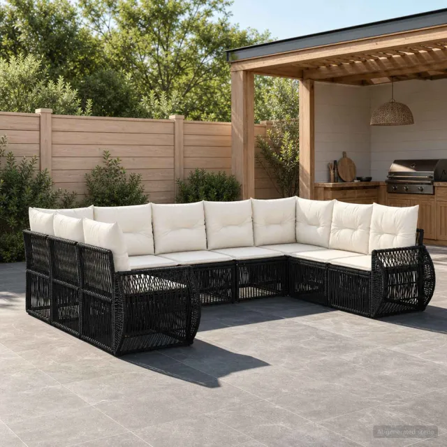 vidaXL Tuinbankenset 9 st Zwart en Cream Wit poly rattan