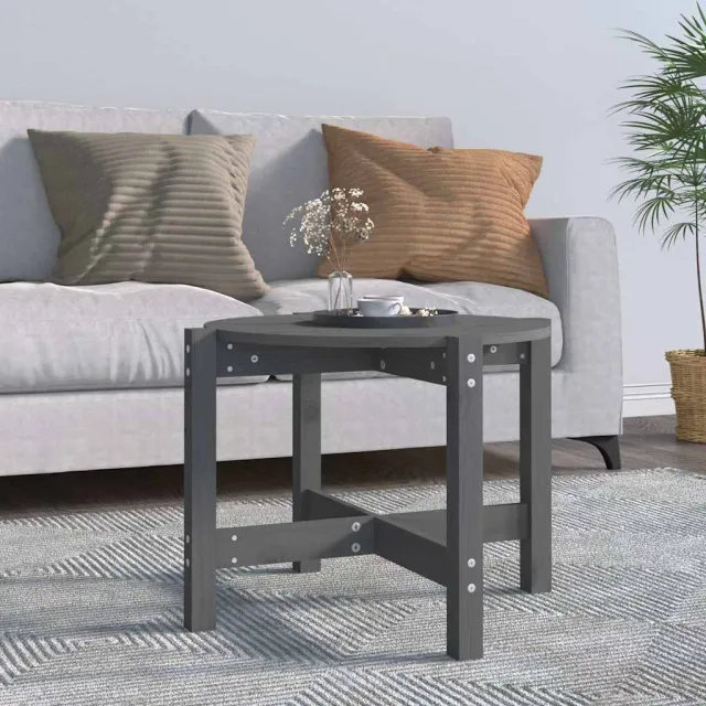vidaXL Salontafel Ø 62,5x45 cm massief grenenhout grijs, foto 2