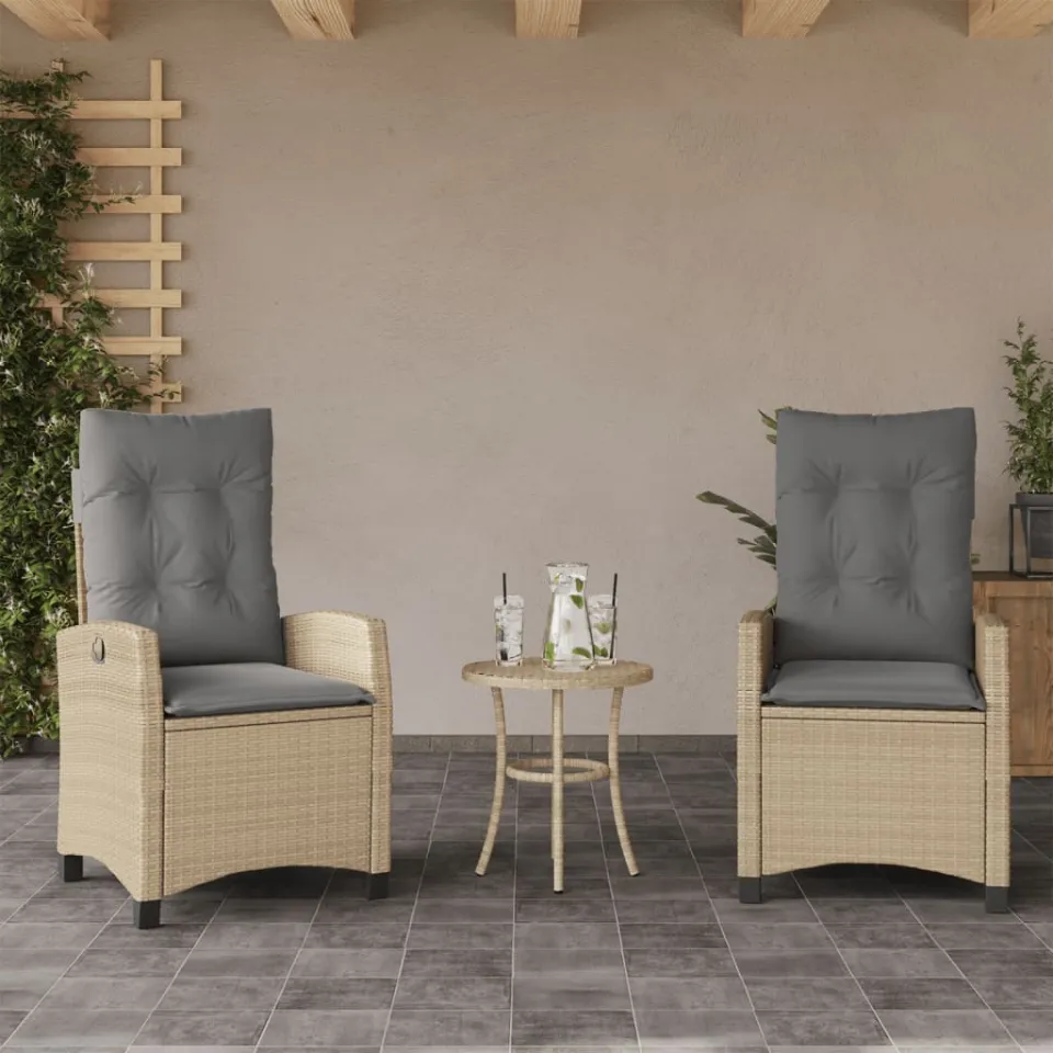 vidaXL 3-delige Bistroset met kussens poly rattan gemengd beige, foto 2